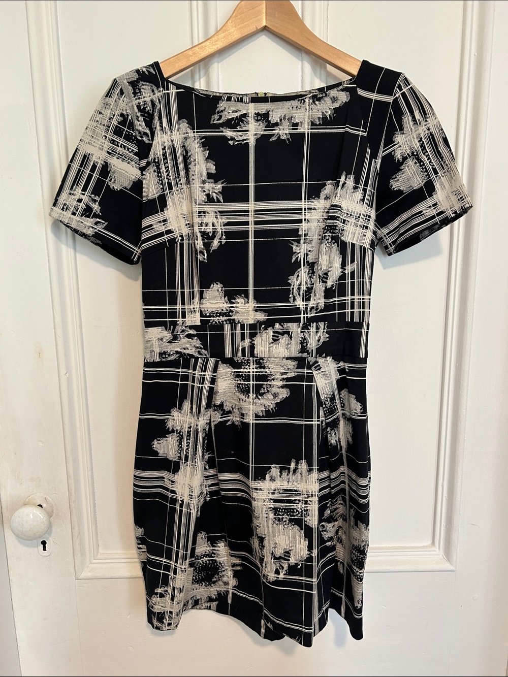 French Connection Short-Sleeve Black and Cream Mini Dress